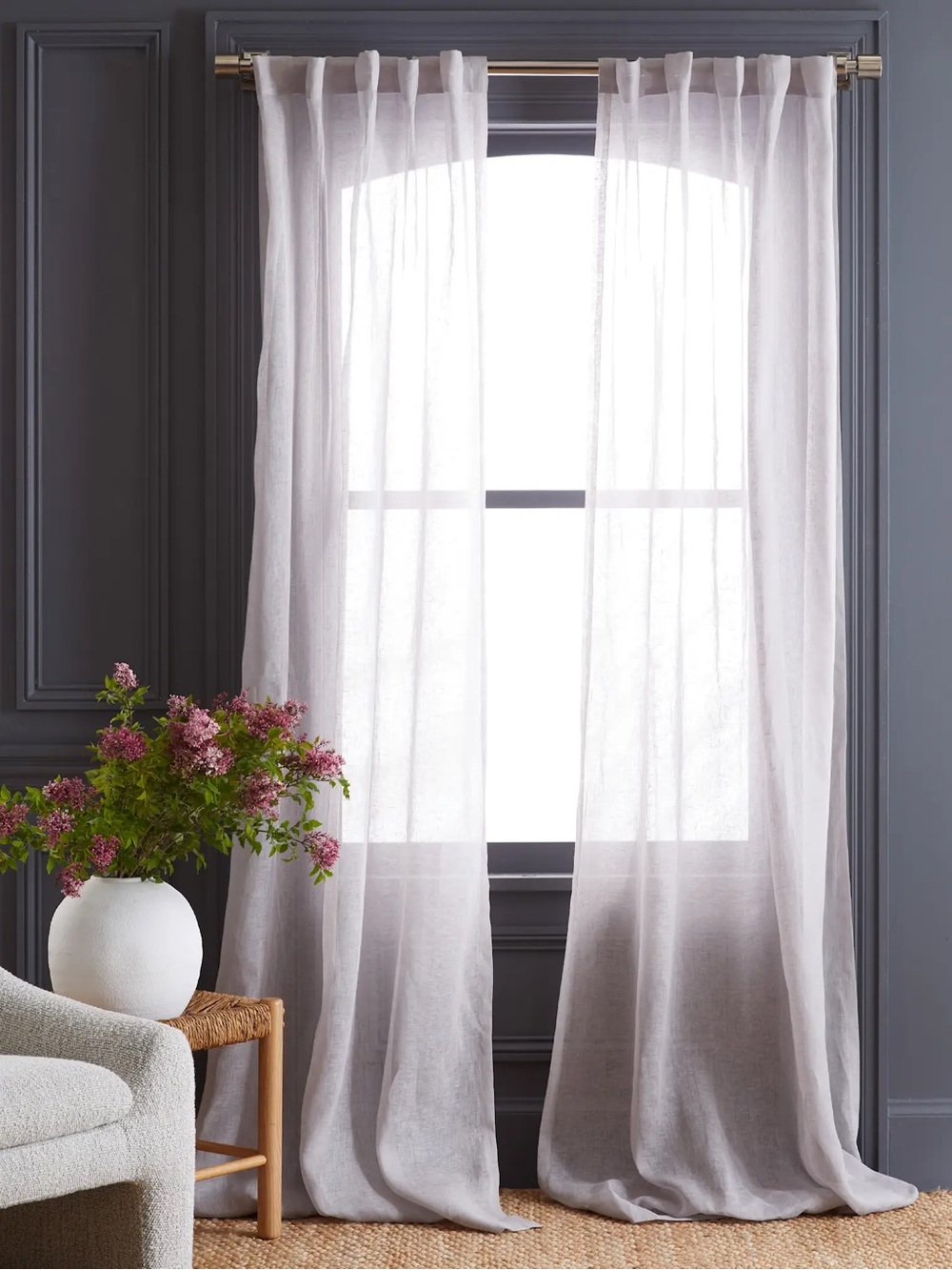 NWT QUINCE 4 Set 48x96 European Linen Sheer Curtains Cloud 9305